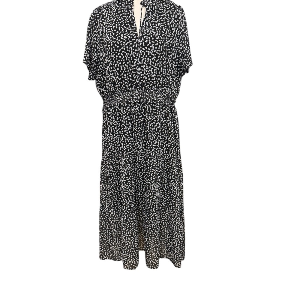 Melrose & Market Black White Dot Midi Dress Women’s 2X Smocked Waist Boho